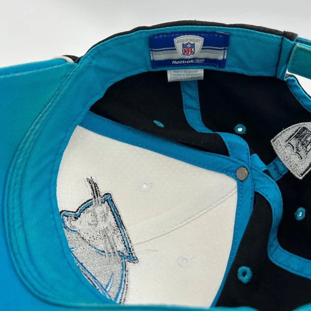 Vintage Carolina Panthers Hat Reebok NFL Equipment Mens OSFA Blue Black White